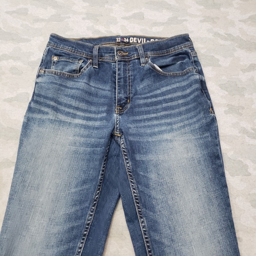 Devil Dog Jeans Mens 32x34 Blue Whiskered Denim Medium Wash Athletic Fit - Picture 2 of 11